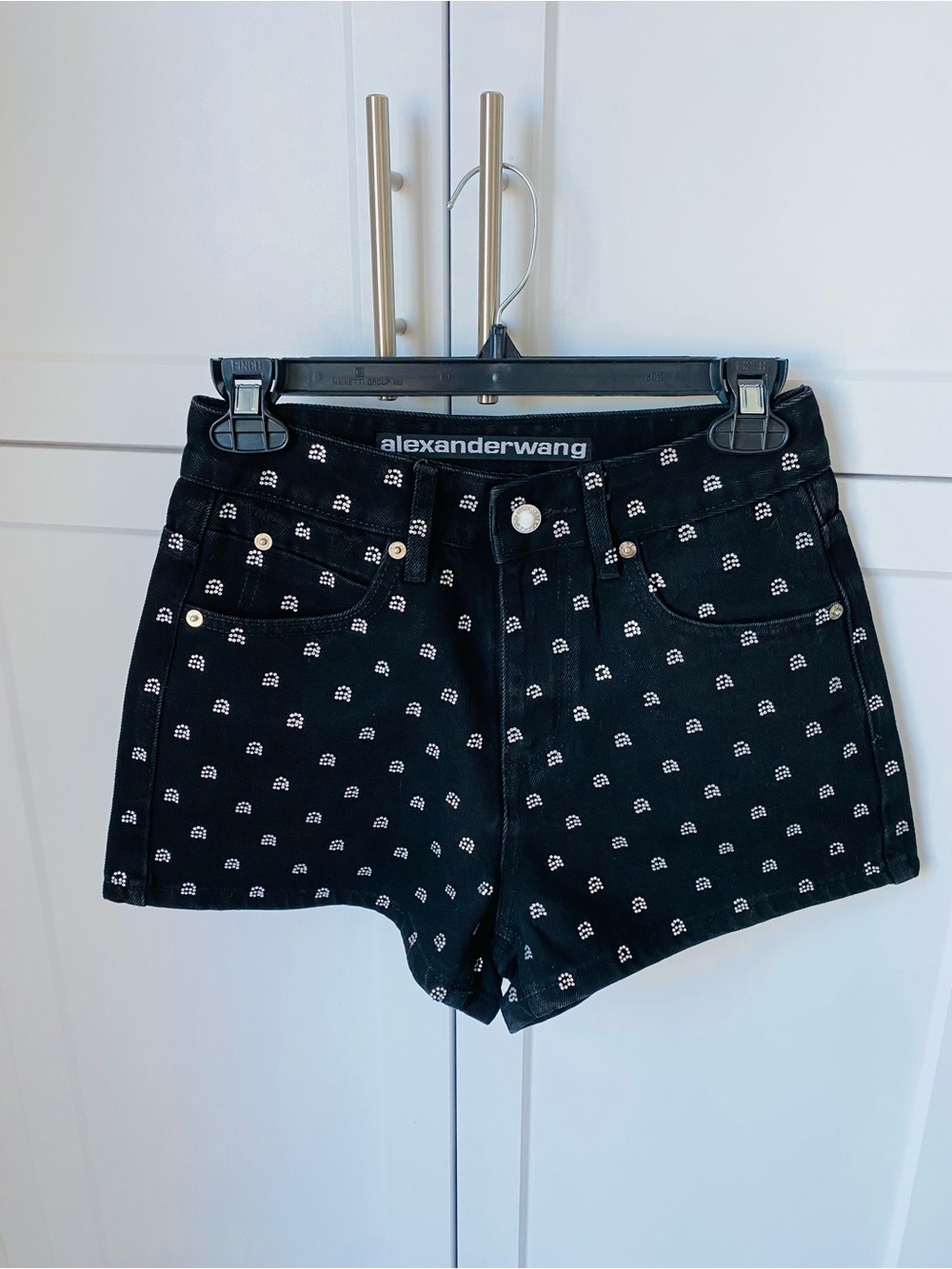 Alexander Wang womens black crystal embellished logo shorts 00/2 new